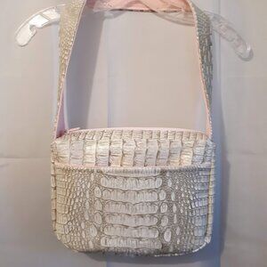 NEW Alligator print pebbled Faux Leather Satchel Shoulder Bag Beige Pink Minimal